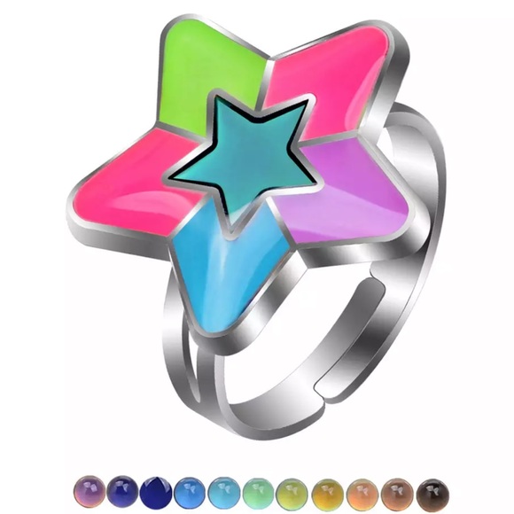 Mood ring color changing womens girls adjustable fun silver rainbow jewelry - Picture 5 of 10